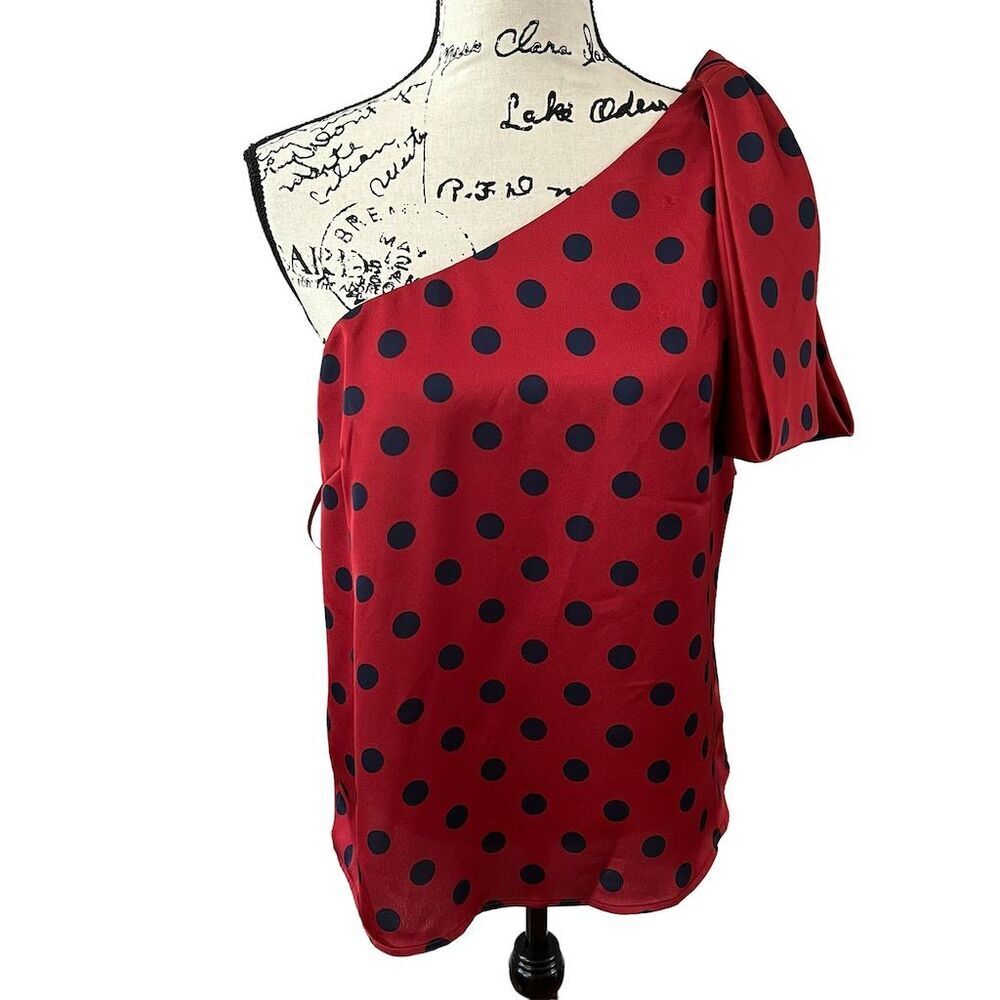 Anthropologie Sachin & Babi Women's Red Polka Dot One-Shoulder Blouse M